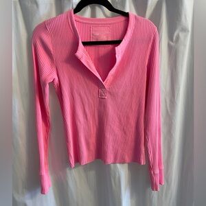 Aerie Bright Pink Ribbed Long Sleeve Tee